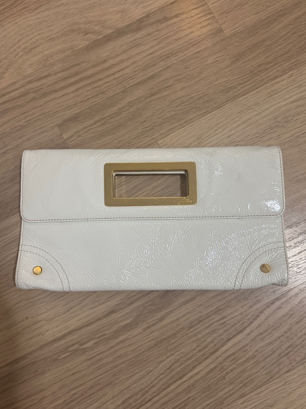 Lilly Pulitzer White Patent Fold-Over Clutch with Gold Accent Handle